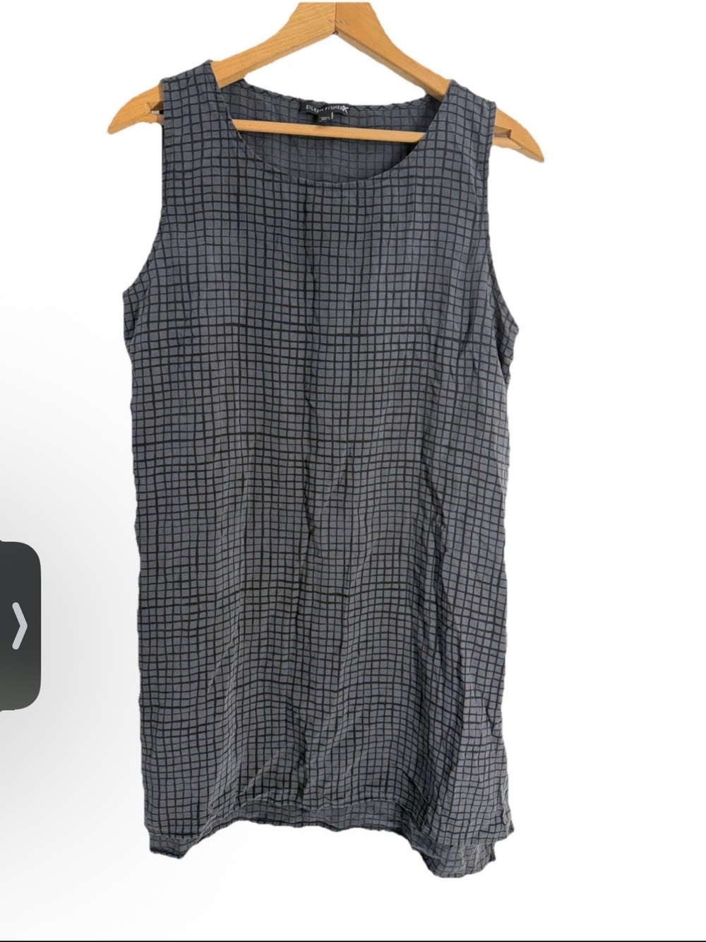 Eileen Fisher Plaid Tunic Silk Georgette Crepe Top Gray Sz M